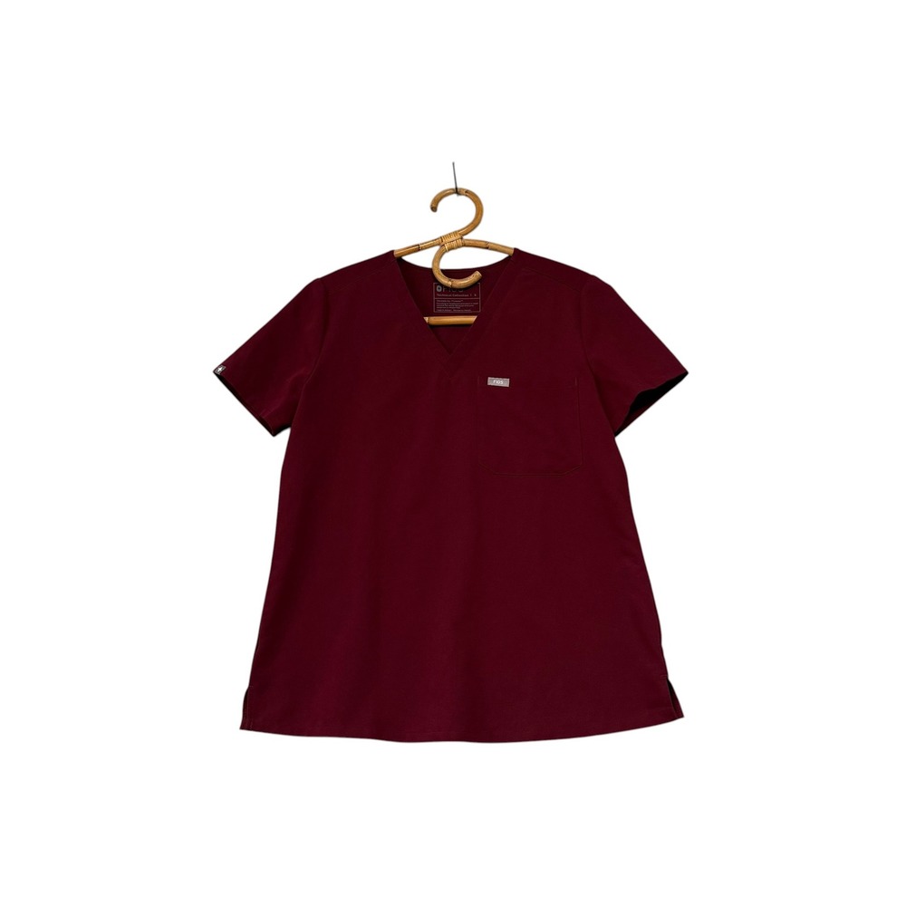 FIGS | Catarina Scrub Top Burgundy V-Neck Pocket Size S